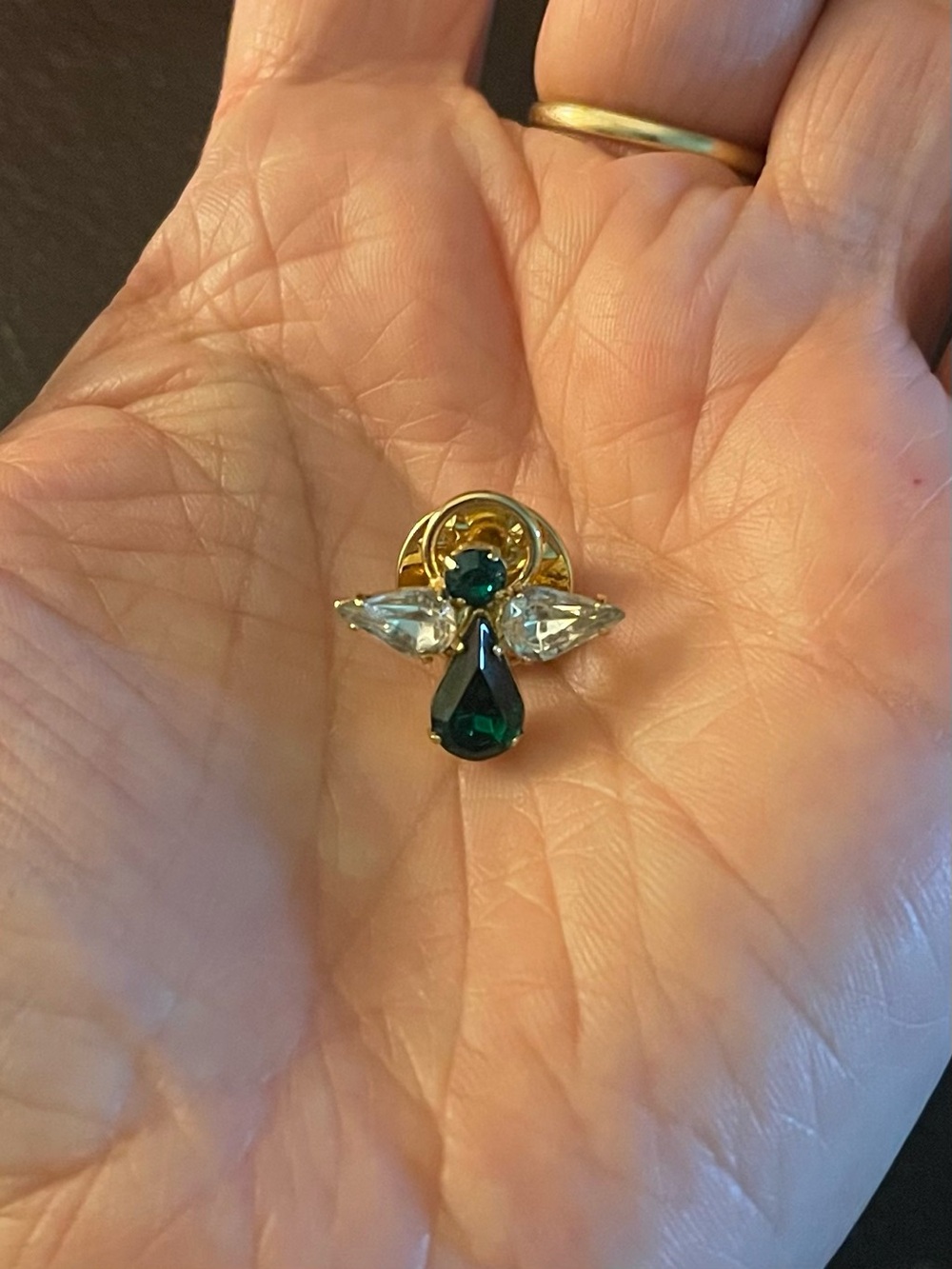 Gold-Tone Emerald Green Crystal Angel Pin Brooch - Unbranded